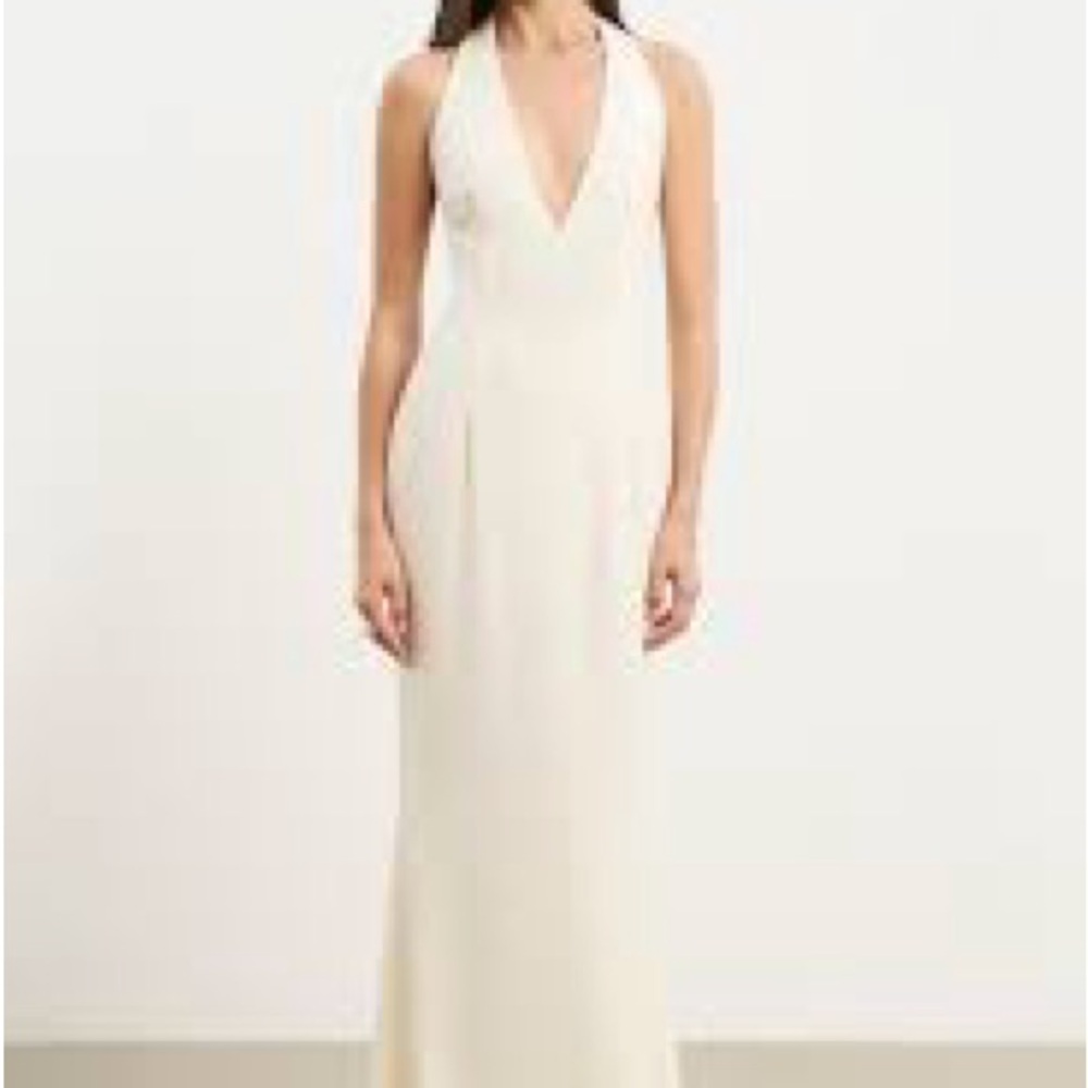 NWT Plunging V Neck Because of Alice Cream Halter Maxi Dress
